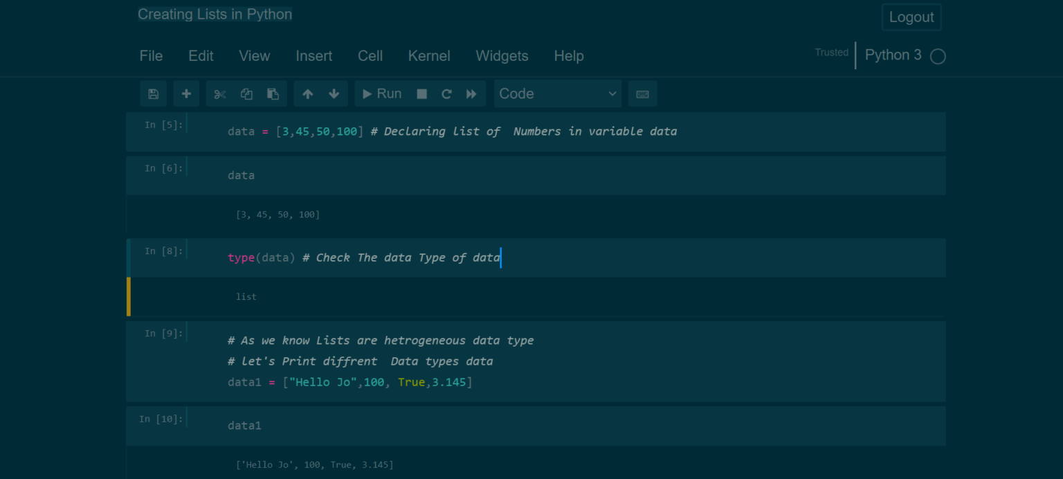 Creating Lists in python - Sri Tech Studio